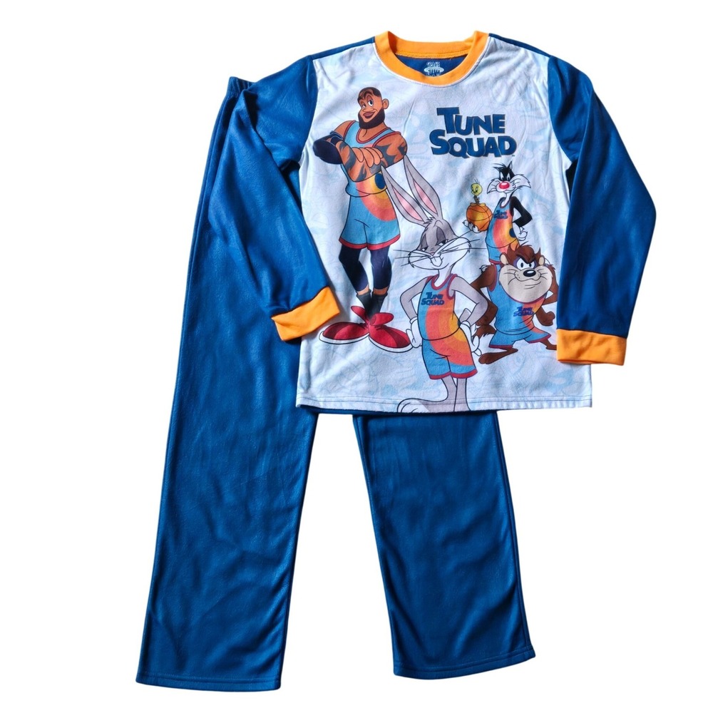 Space Jam Tune Squad Fleece‎ Pajama Set Boys Size 10/12 Blue 2-Piece